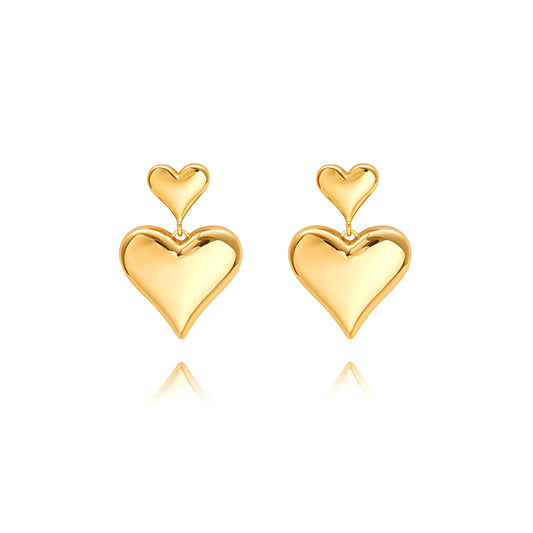 Dainty Gold Heart Dangle Earrings