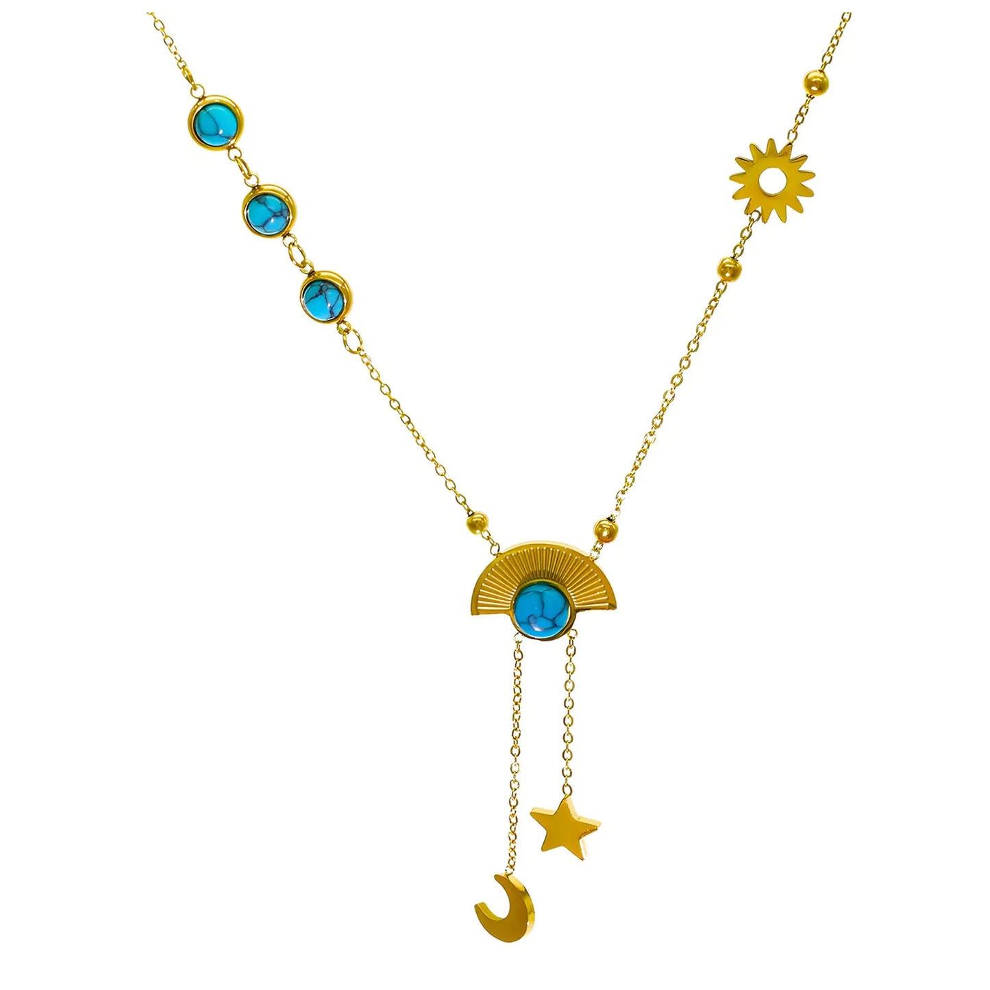 Sun & Ocean Charm Necklace – Gold Plated | Boho & Dainty